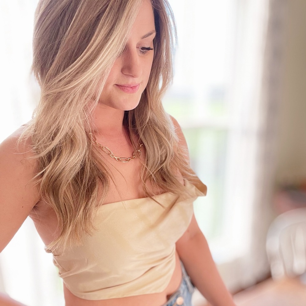 Women’s Crop Top Cowl neck open back strong tried top In champagne color 🥂